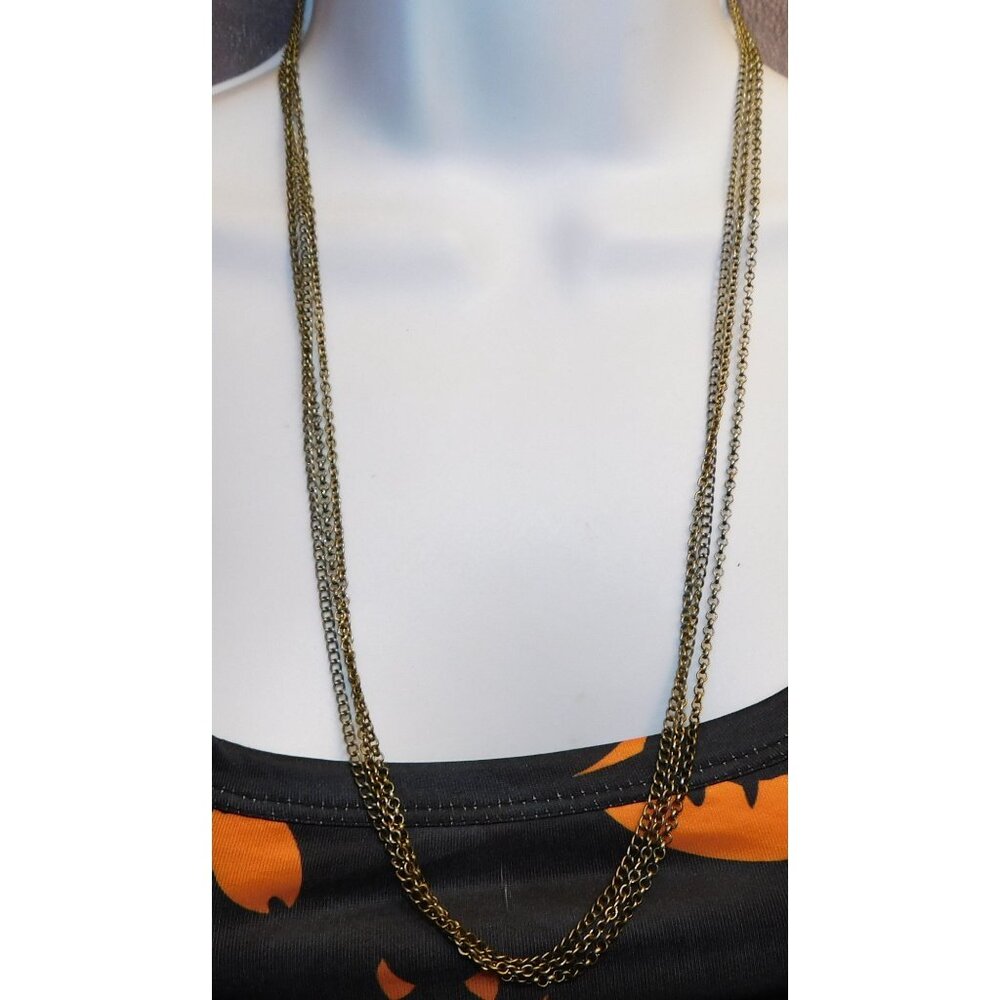 Casual Classic Antiqued Silver Tone Triple Chain Necklace
